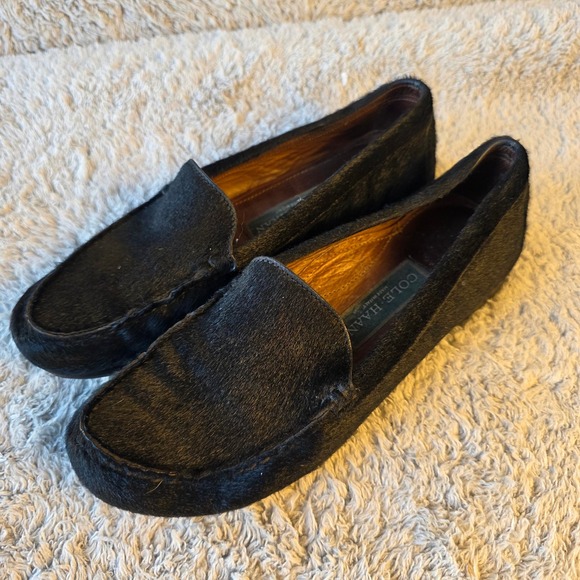 VTG Cole Haan Made in Italy Black Calf Hair Leather Loafers Moccasins Womens 7 B - Picture 1 of 8